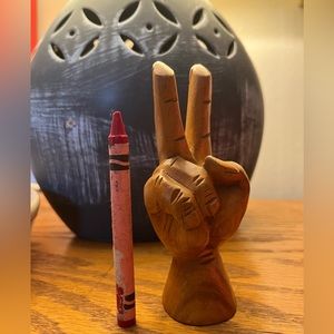 Wooden peace hand sign